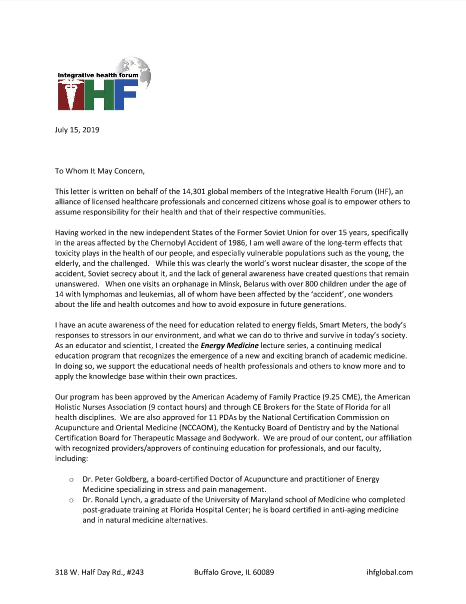  IHF Letter from health education administrator, Sharon M. Weinstein, page 1